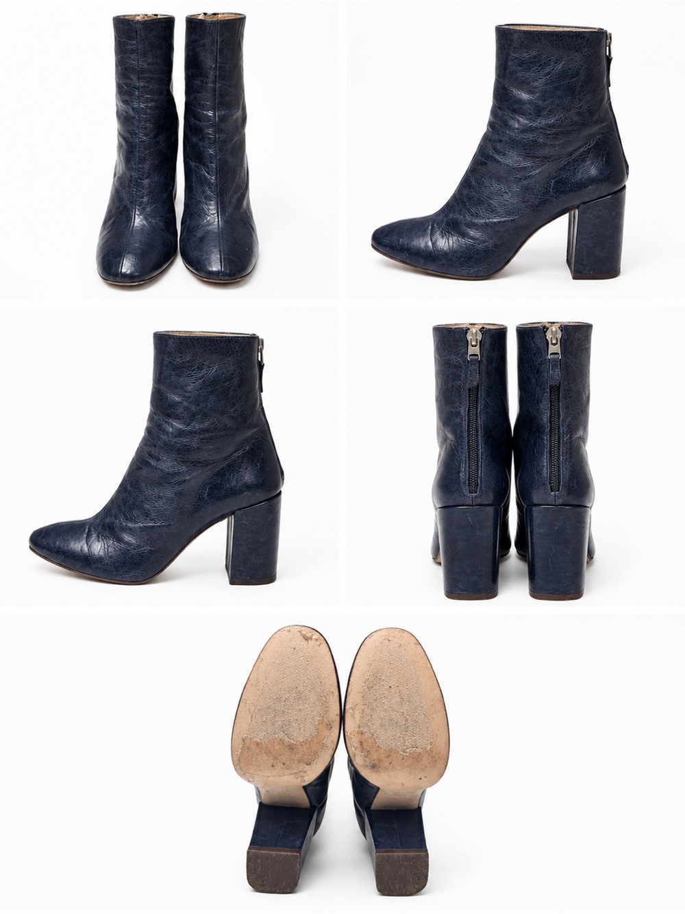 Women's Navy Faux Leather Block Heel Ankle Boots